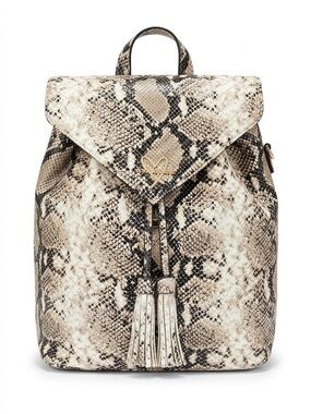 Victoria Secret Tassel Snake-Print Backpack in Beige and Black